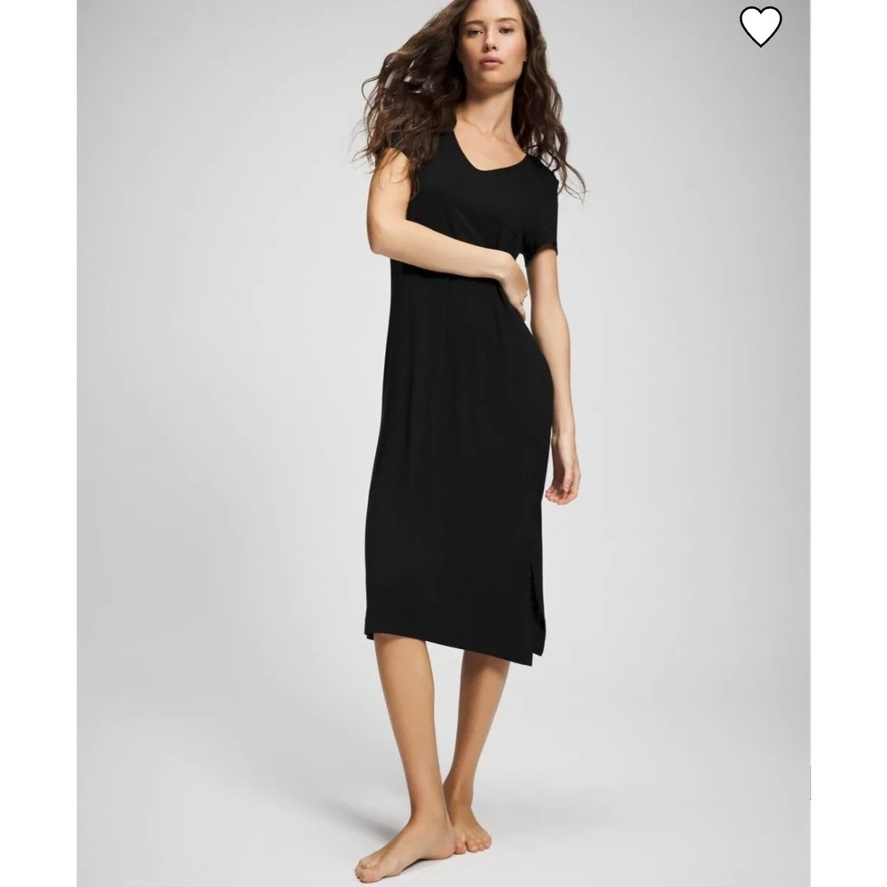 Soma Black Maxi Dress Short Sleeve Pocket Rayon Stretch XL Lounge Gown - Picture 1 of 11